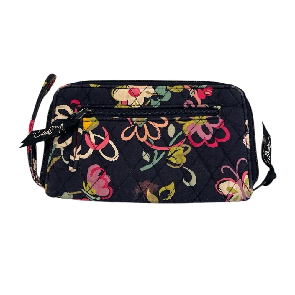 Vera Bradley Wristlet Wallet Navy Blue and Pink Floral